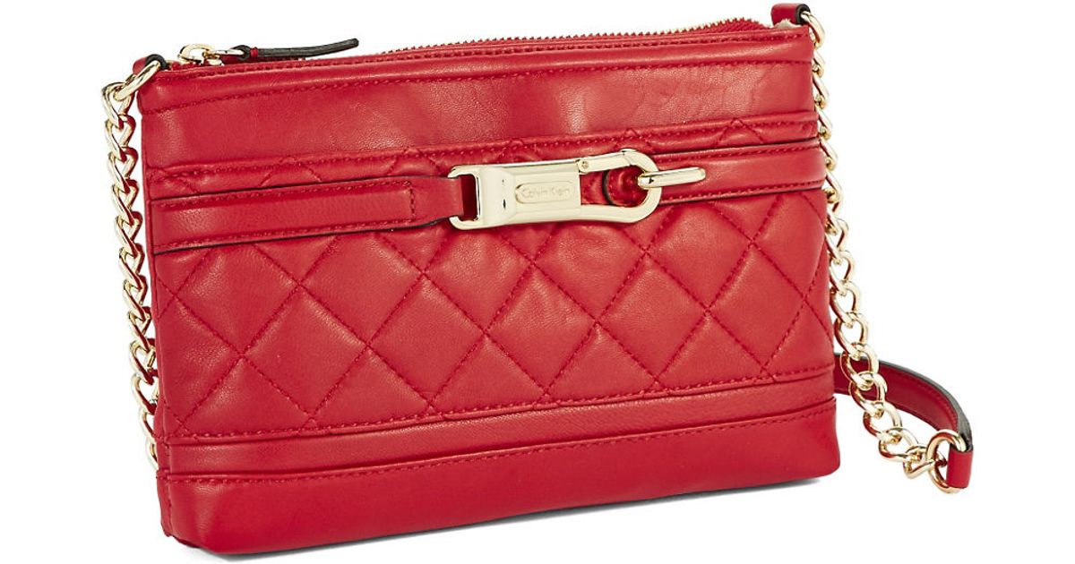 Calvin Klein Quilted Leather Crossbody Bag In Red Lyst