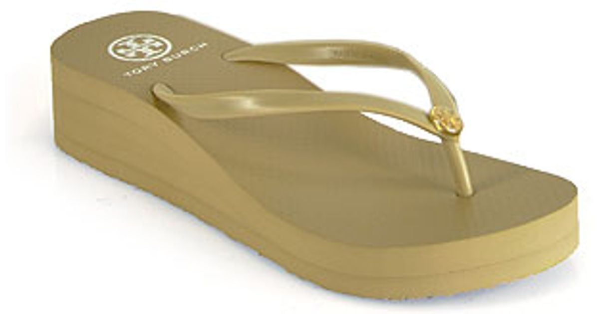 tory burch wedge flip flops tan