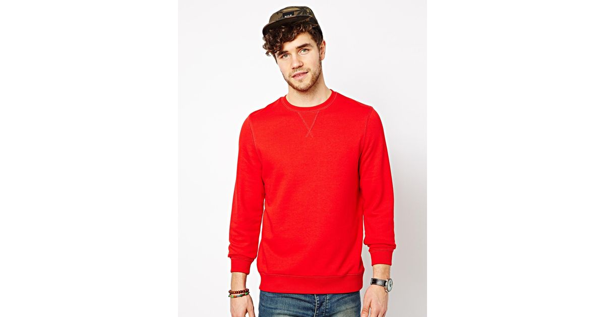 Lyst - Asos Sweatshirt with Crew Neck in Red for Men
