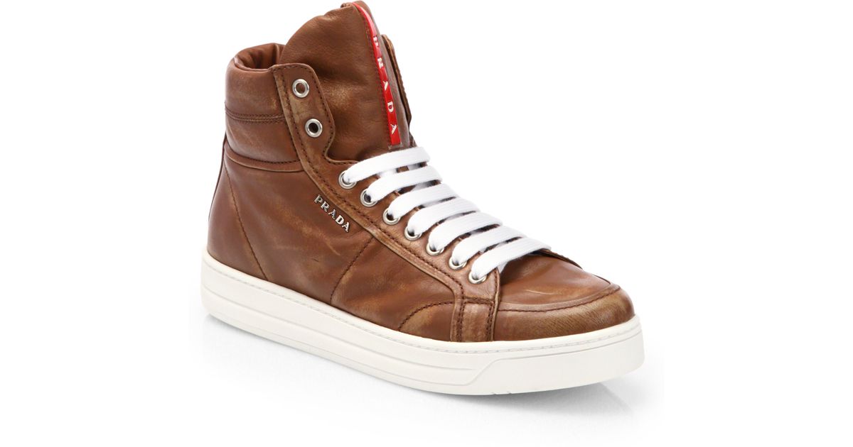 prada high top leather sneakers