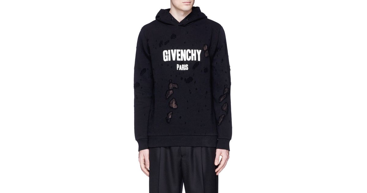 givenchy distressed hoodie black