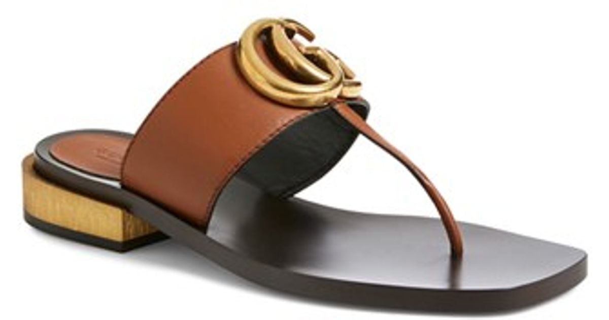 Gucci Marmont Leather Sandals in Brown (BROWN LEATHER) Lyst