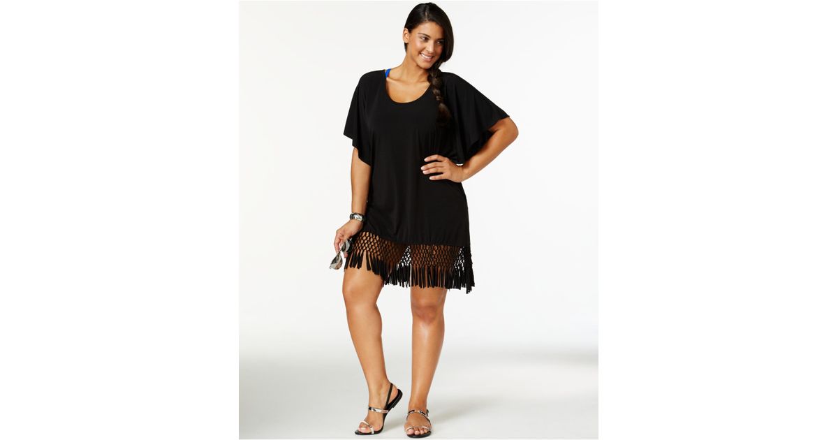 Lyst - Dotti Plus Size Macrame Fringe Cover-up In Black