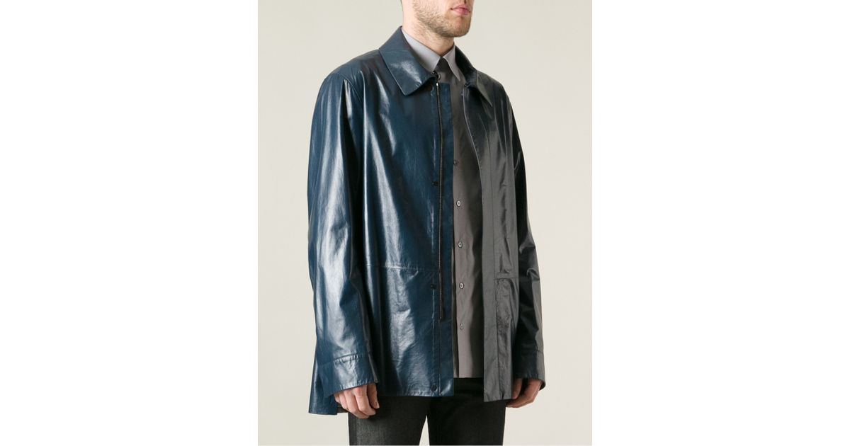 Jil Sander Structured Leather Jacket In Blue For Men Lyst