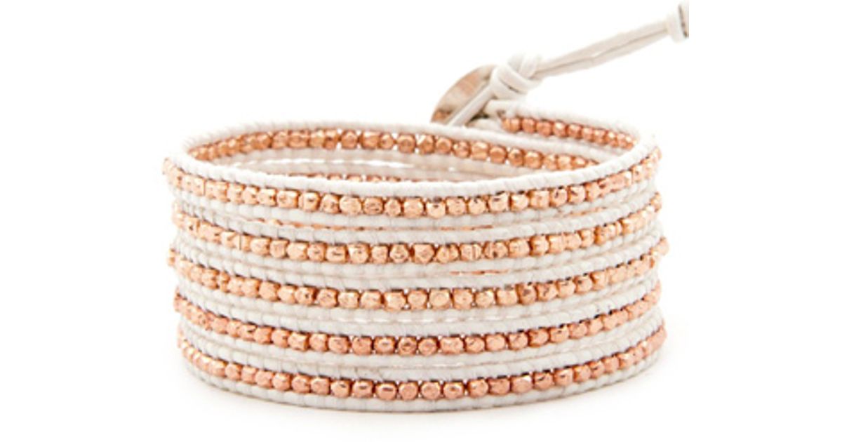 Lyst Chan Luu Rose Gold Wrap Bracelet On White Leather In Metallic