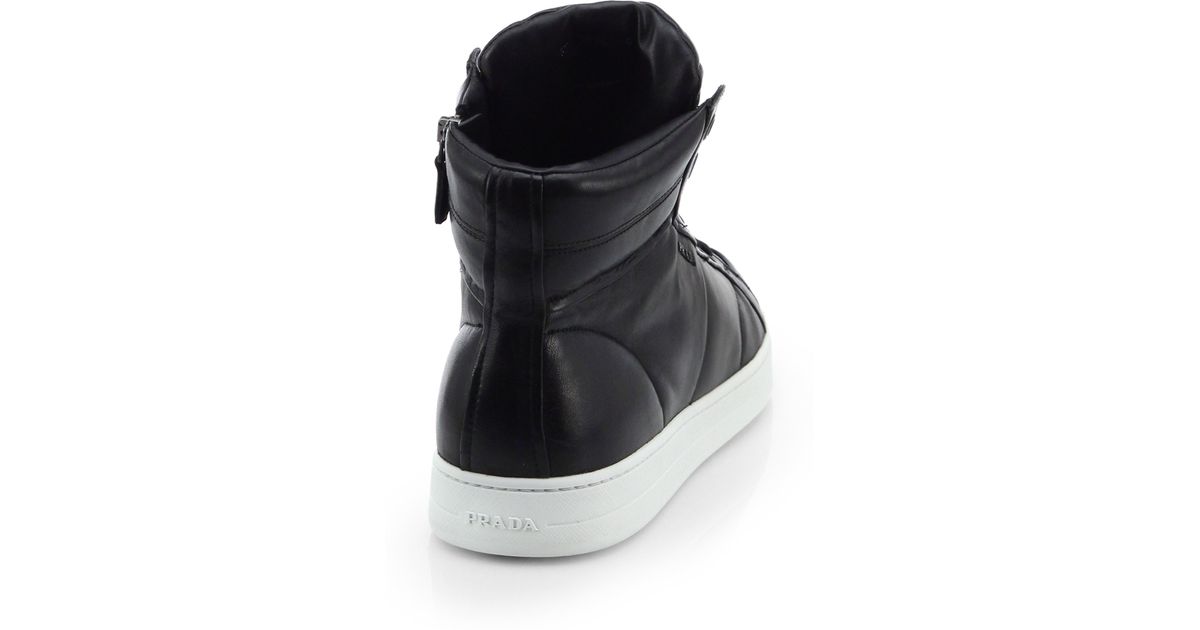 prada high top leather sneakers