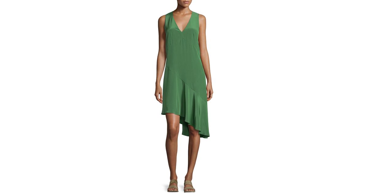 Tibi Sleeveless Silk Shift Dress In Green Lyst