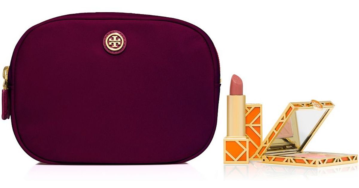 Tory burch Travel Nylon Double-Zip Cosmetic Case in Red (CABERNET ...