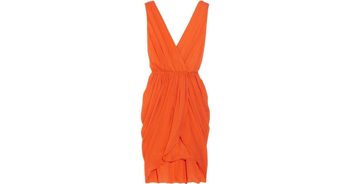 Alice + olivia Cynthia Draped Silk Dress in Orange | Lyst