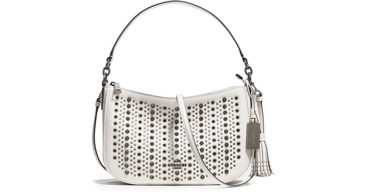 Lyst - Coach Chelsea Allover Studs Leather Crossbody Bag in White
