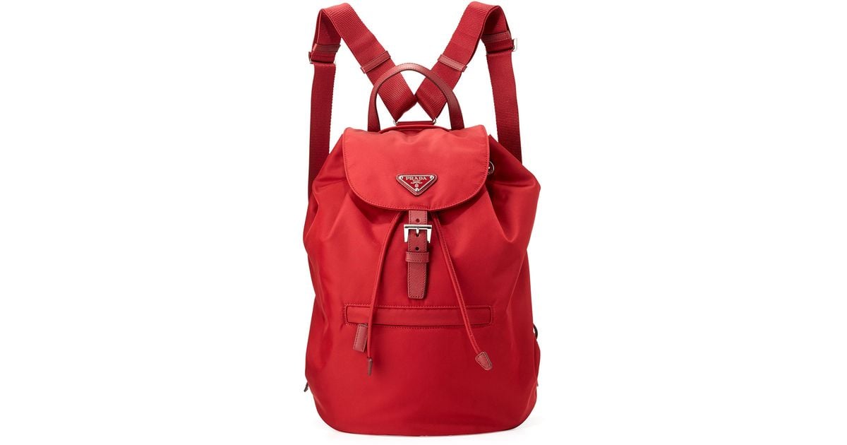 Prada Vela Large Drawstring Backpack in Red | Lyst