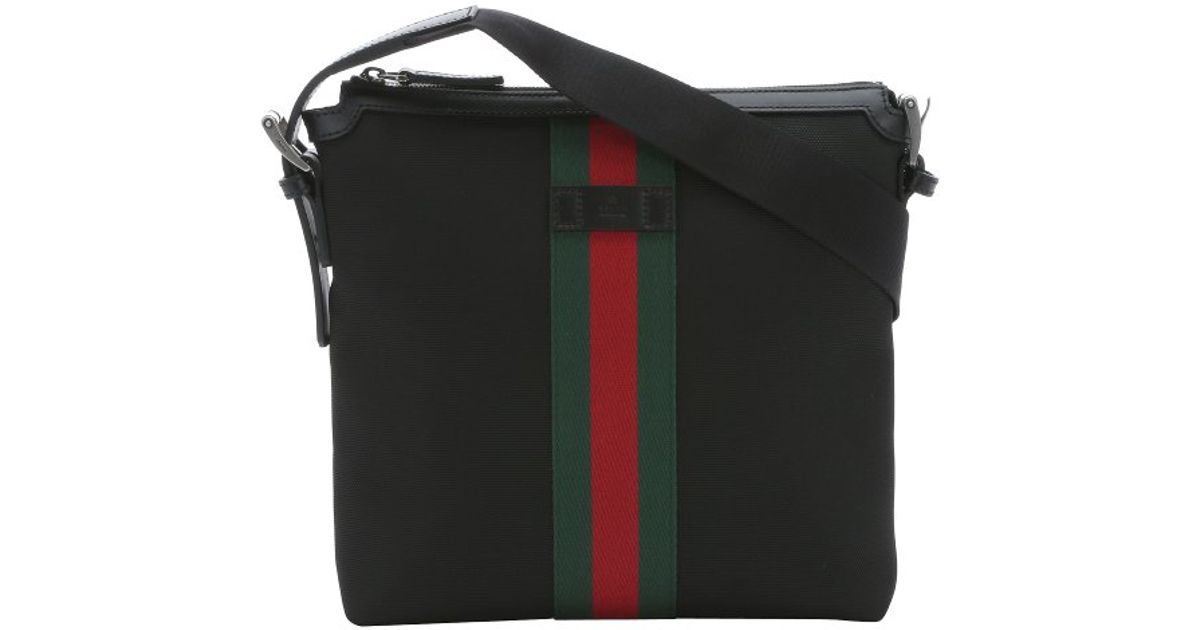 Gucci Black Nylon Web Striped Messenger Bag in Black for Men | Lyst
