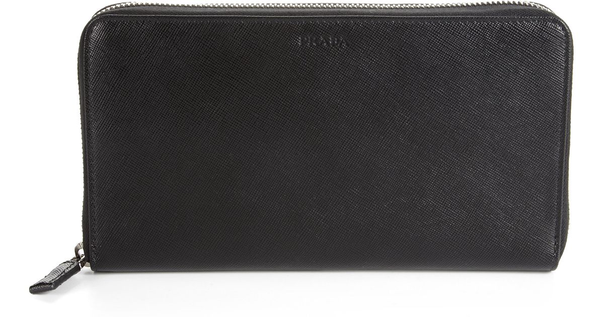 Prada Saffiano Zip Travel Wallet in Black for Men | Lyst  