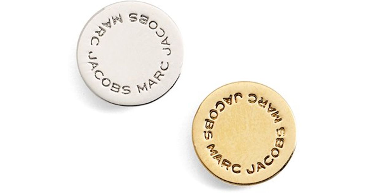 Lyst Marc Jacobs Mismatched Logo Disc Stud Earrings In Metallic