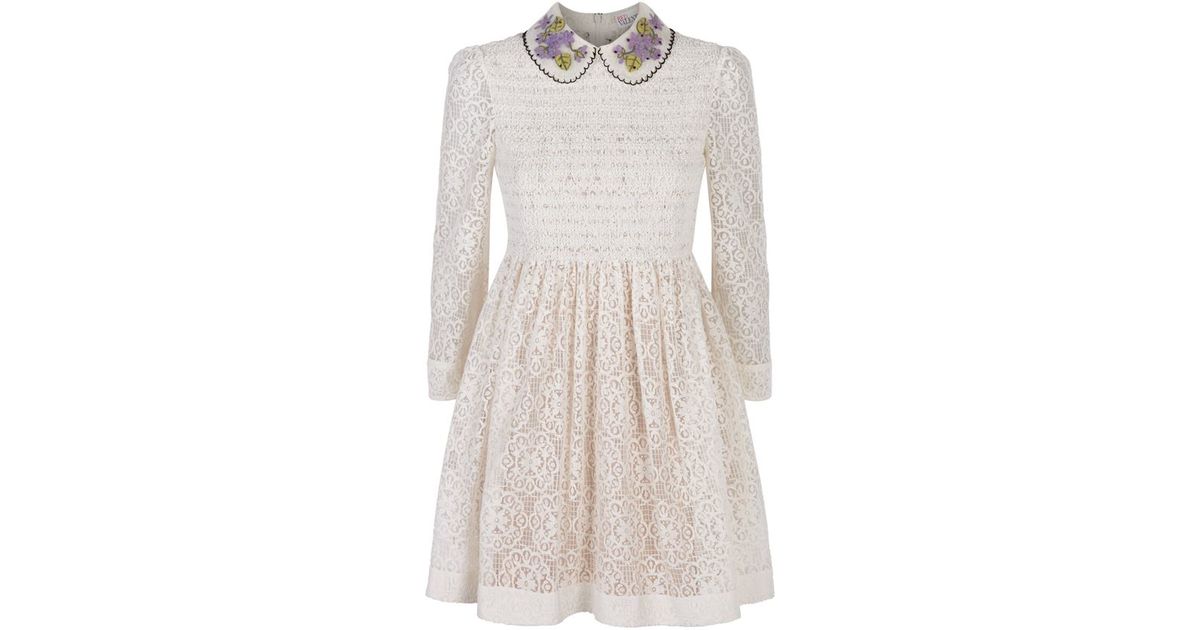 Red valentino Embroidered Collar Lace Dress in White - Save 32% | Lyst