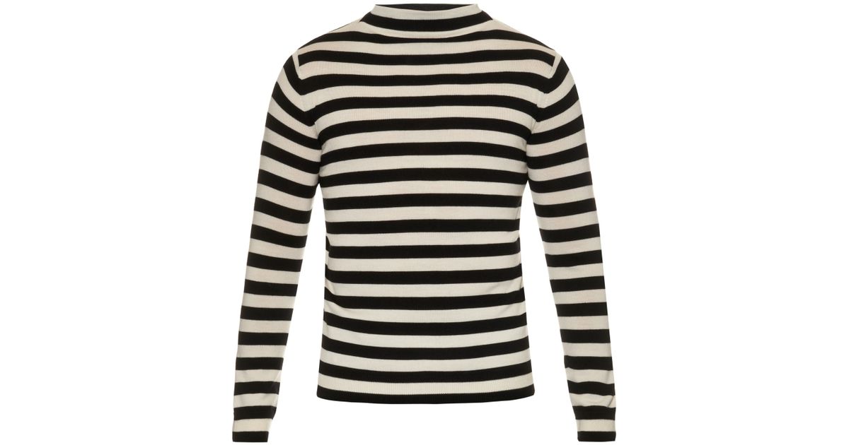 lyst laurent high neck striped wool knit sweater lyst laurent high neck striped wool knit sweater