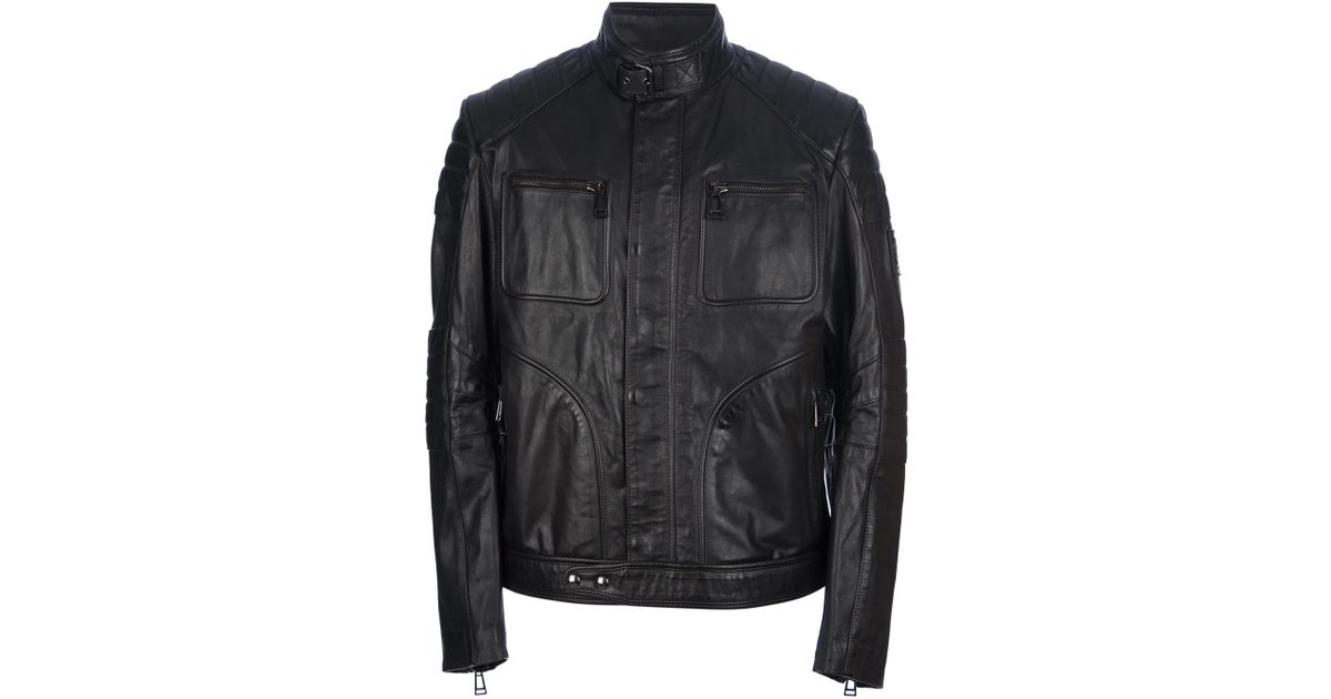 Belstaff Ribbed Leather Jacket In Black For Men Lyst
