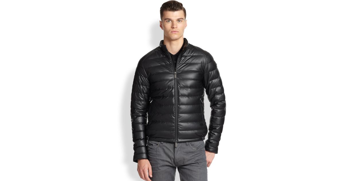 Emporio Armani Black Faux Leather Puffer Jacket For Men