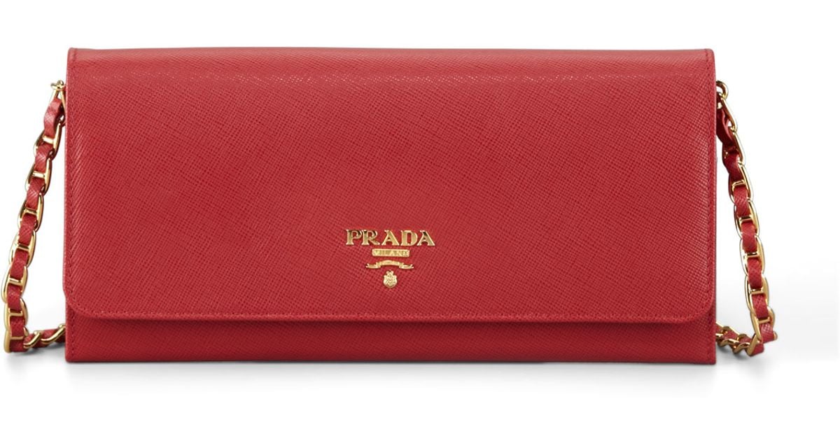 Prada Saffiano Leather Wallet-on-chain in Red | Lyst