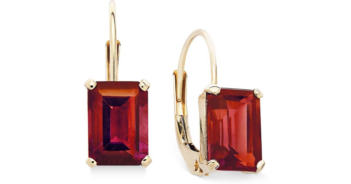 Lyst Macy S 10k Gold Earrings Emerald Cut Garnet Leverback Lyst Macy S 10k Gold Earrings Emerald Cut Garnet Leverback 3 4 Ct T W In Metallic