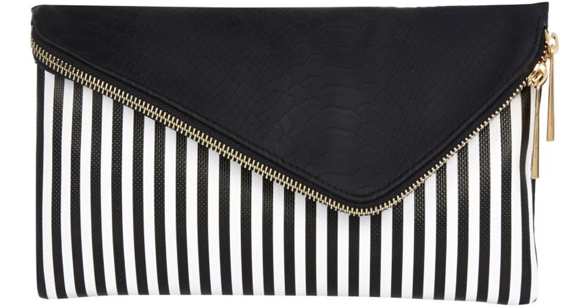 Lyst River Island Black And White Stripe Asymmetric Clutch Bag In Lyst River Island Black And White Stripe Asymmetric Clutch Bag In