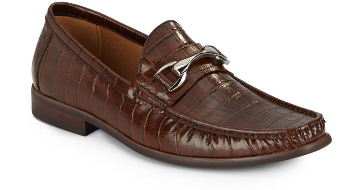 Saks fifth avenue Donato Crocodileembossed Leather Loafers in Brown