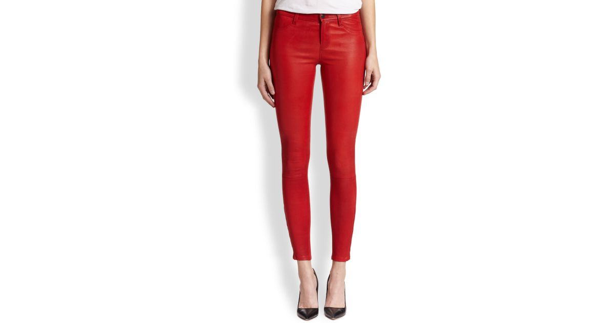 red leather skinny jeans