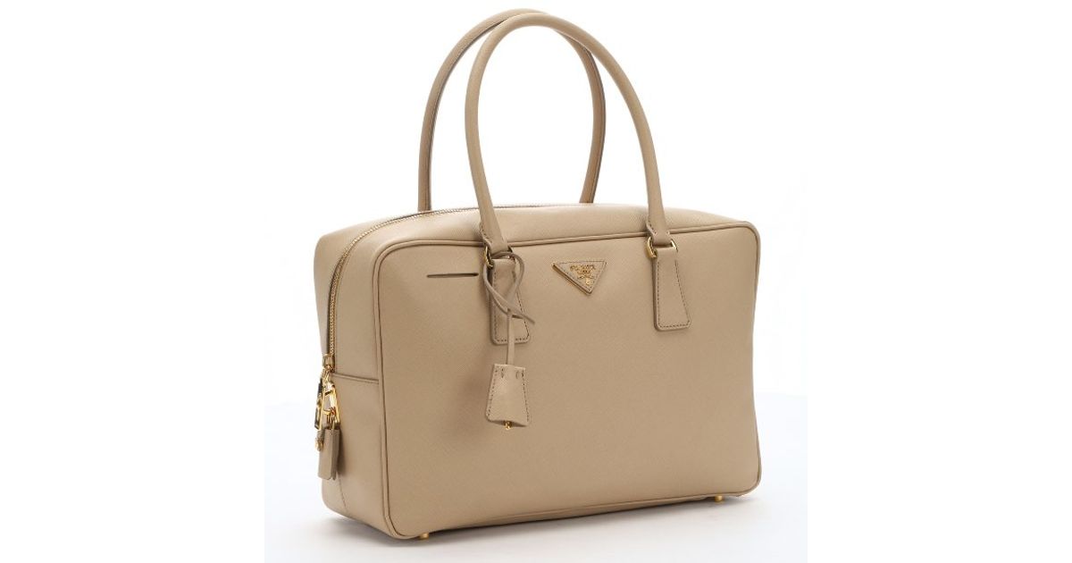 Prada Light Beige Saffiano Leather Structured Tote in Beige | Lyst  