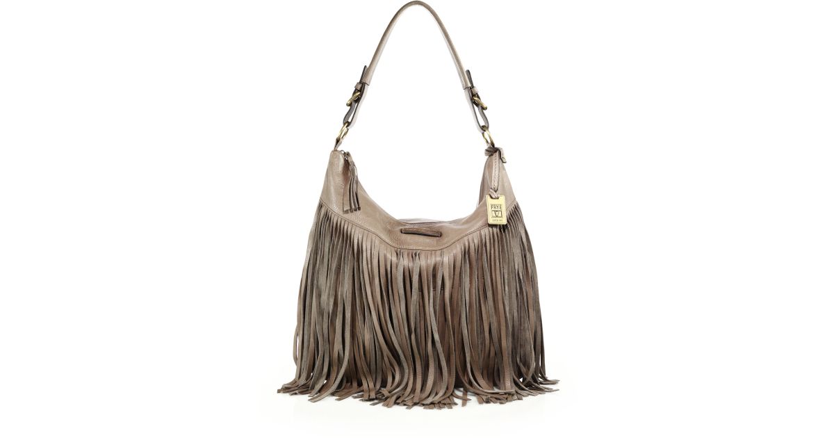 Lyst Frye Heidi Fringed Leather Hobo Bag in Gray
