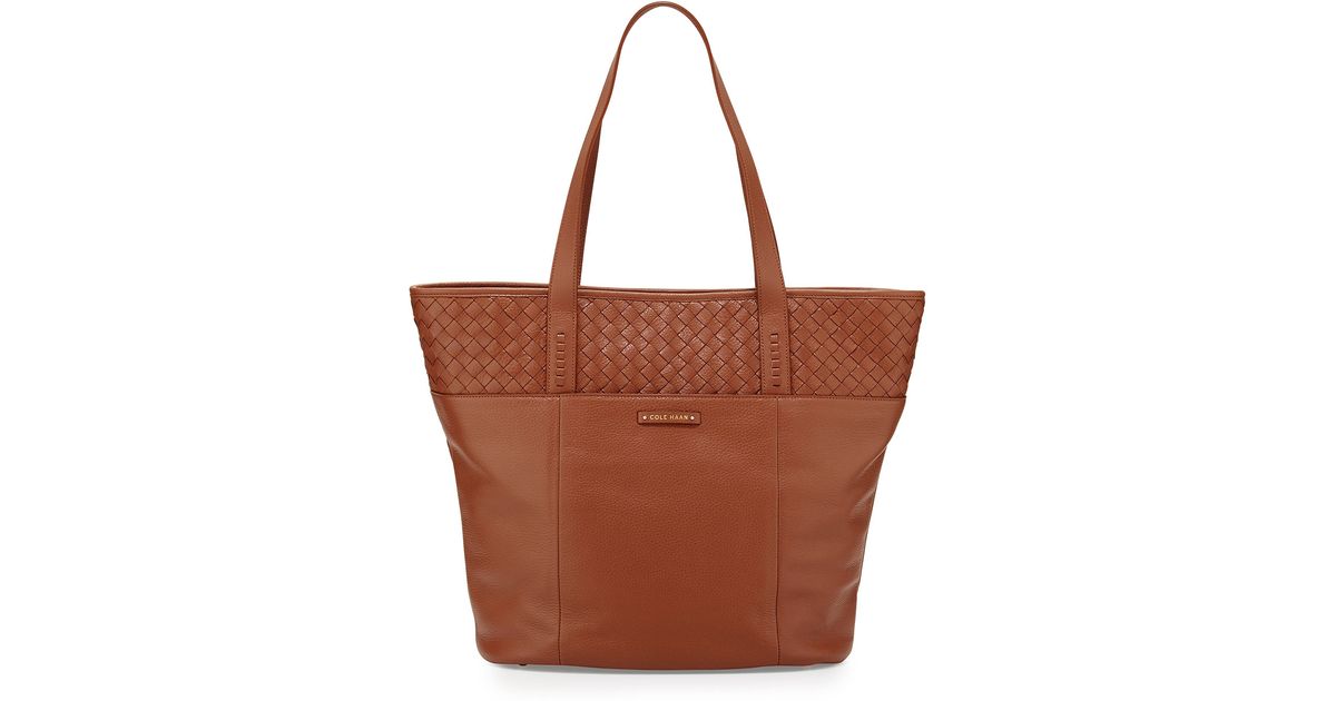 Lyst Cole Haan Sam Woven Detail Leather Tote Bag In Brown