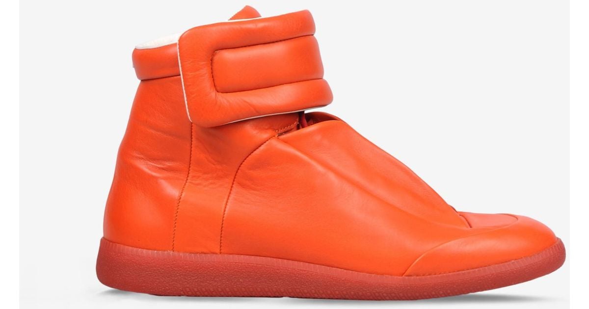 Maison margiela Future Leather High-Top Sneakers in Orange | Lyst