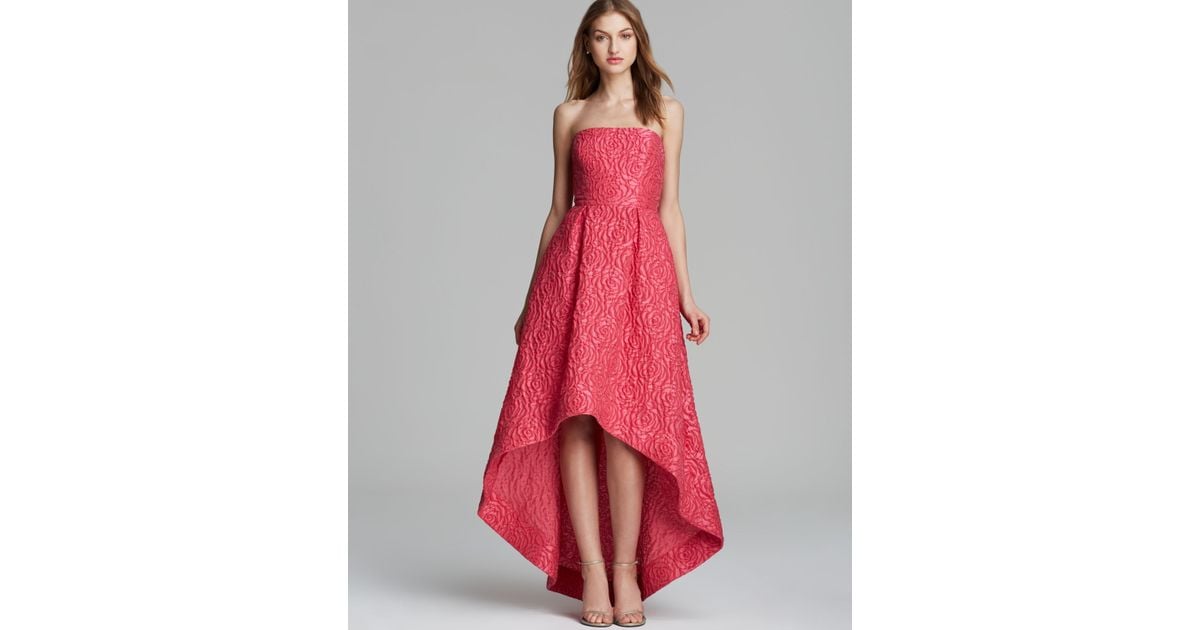 Lyst - Ml Monique Lhuillier Gown Strapless Jacquard Highlow In Red