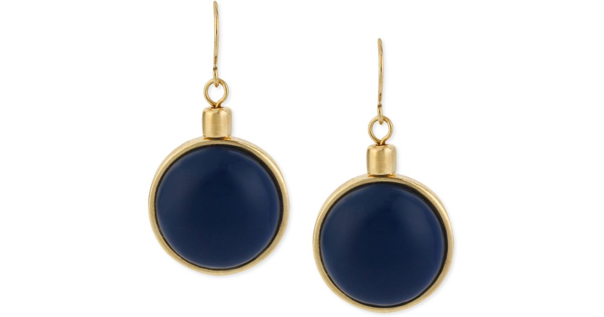 Lyst Robert Lee Morris Gold Tone Navy Bead Drop Earrings In Blue