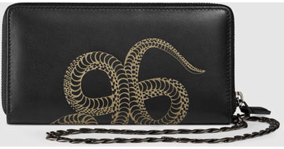 Lyst - Gucci Gucci Snake Leather Chain Wallet in Black