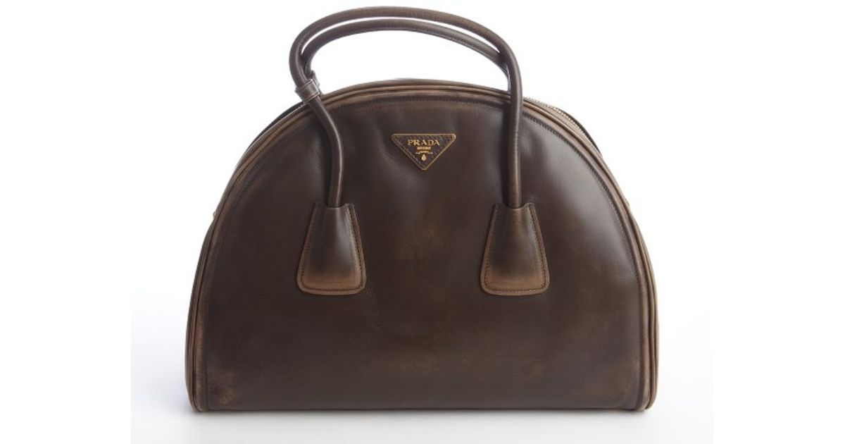 prada cross bag - Prada Pre-owned Coffee Distressed Vintage Calfskin Bowler Bag in ...