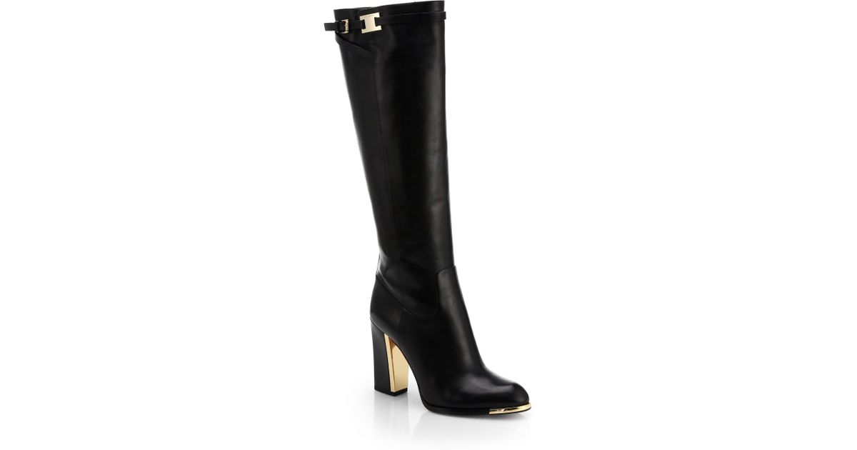 Michael kors Julie Leather Knee-High Boots in Black | Lyst