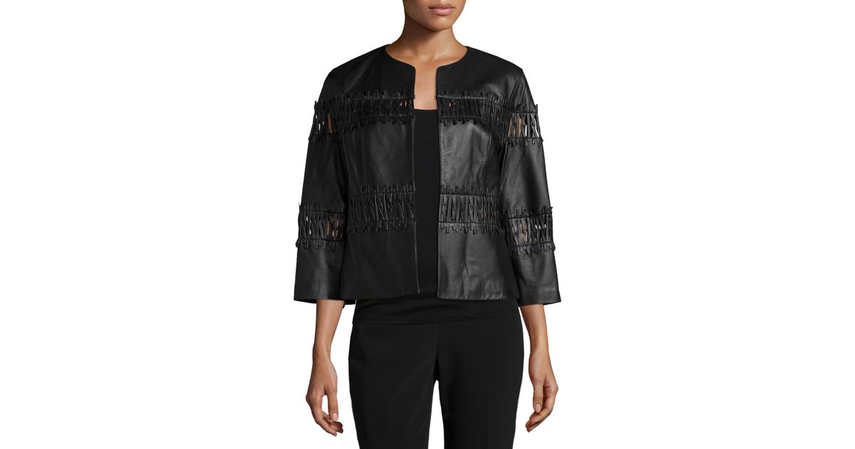 Lyst Lafayette 148 New York Paz Cropped Leather Jacket In Black