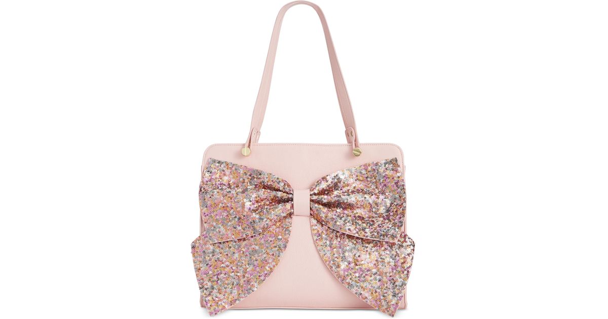 Lyst Betsey Johnson Macy S Exclusive Sequin Bow Satchel In Pink