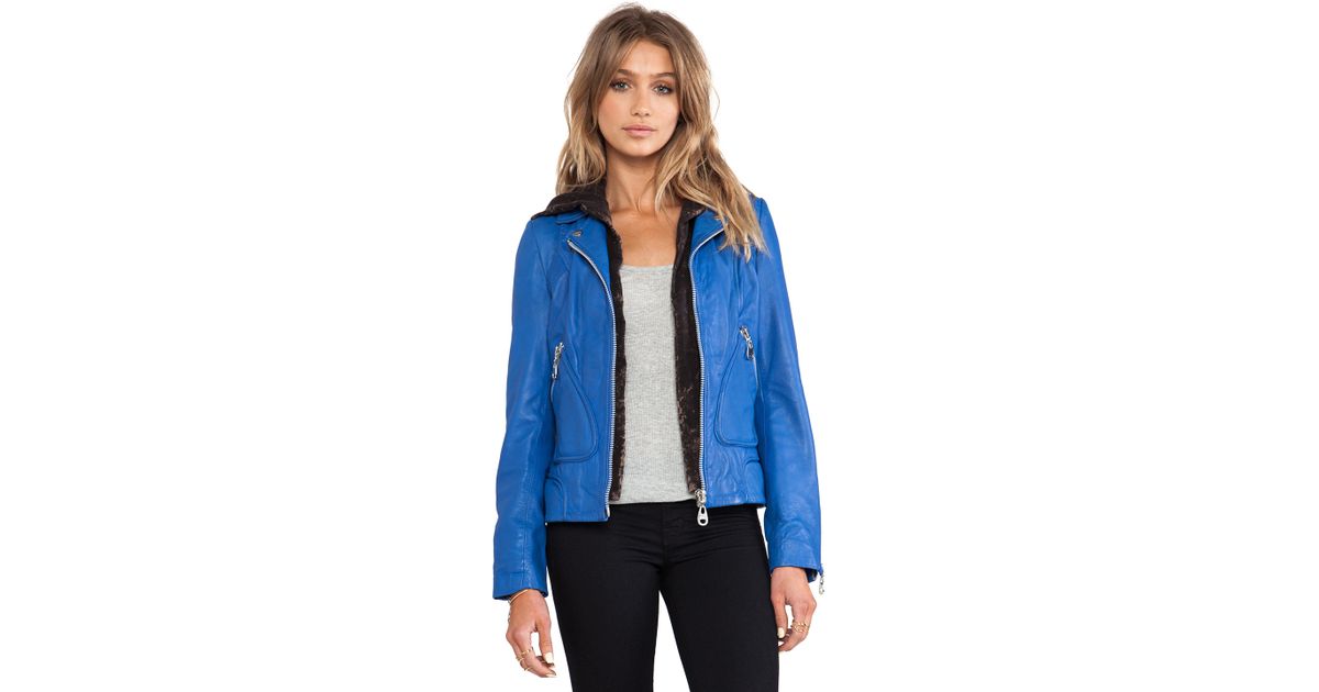 Doma Leather Washed Lamb Jacket With Detachable Hood In Doma Leather Washed Lamb Jacket With Detachable Hood In Blue Lyst