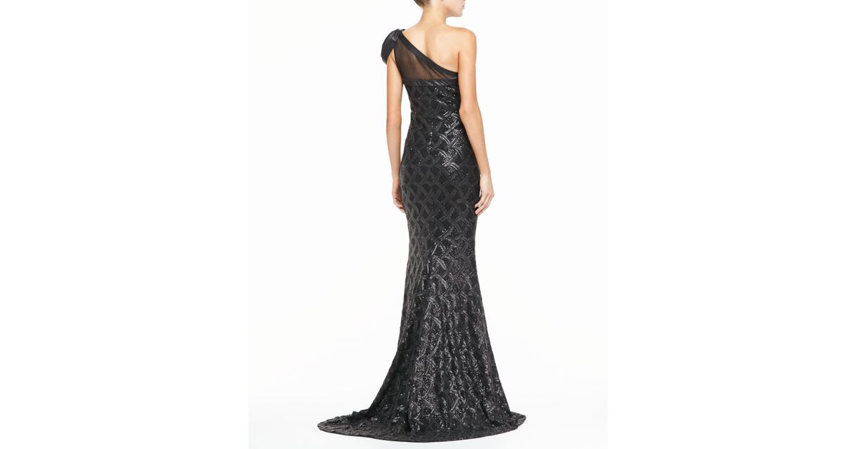 badgley mischka black sequin gown