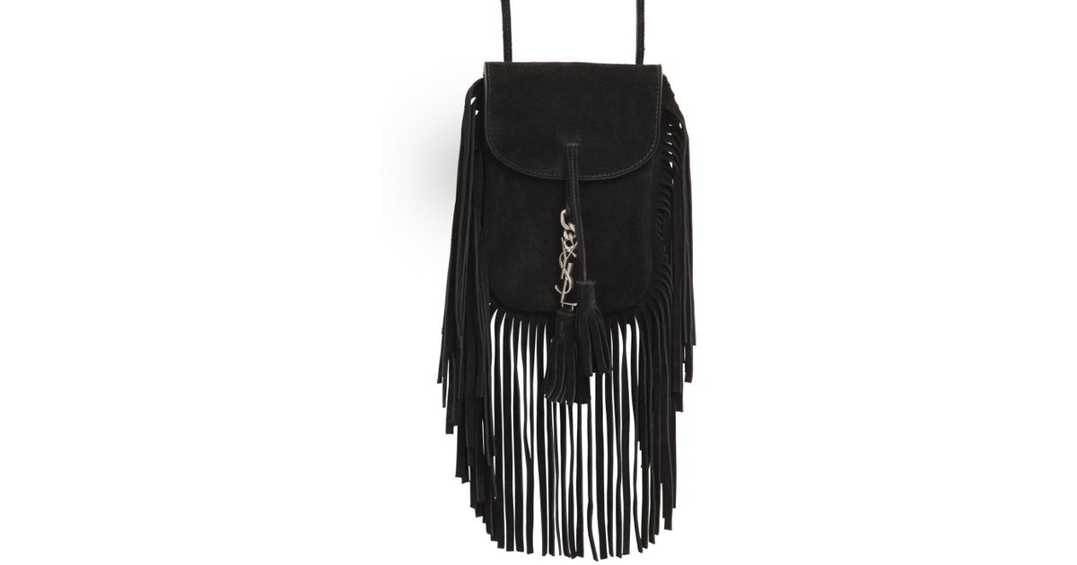 Saint laurent Anita Fringed Suede Shoulder Bag in Black | Lyst