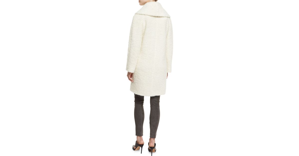 Vince Fuzzy Knit Long Coat in White Lyst