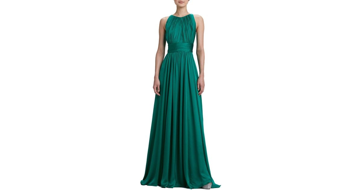 badgley mischka pleated gown