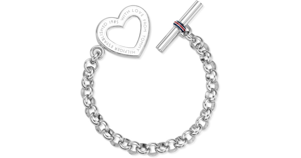 Lyst Tommy Hilfiger Stainless Steel Heart Toggle Bracelet In Gray
