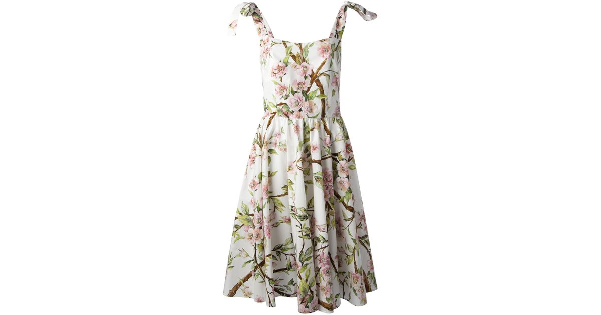 Dolce & gabbana Flared Floral Print Dress in White | Lyst