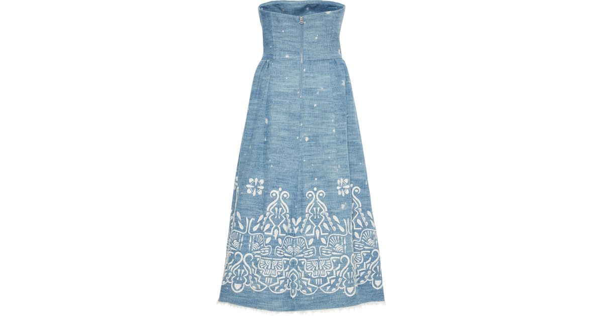 Bleached Denim Strapless Dress