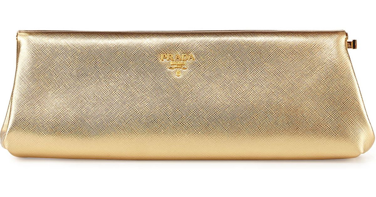 Lyst Prada Saffiano East West Clutch Bag In Metallic