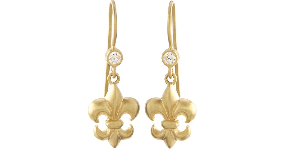 Lyst Slane 18k Gold Fleur De Lis Earrings W Diamonds In Metallic