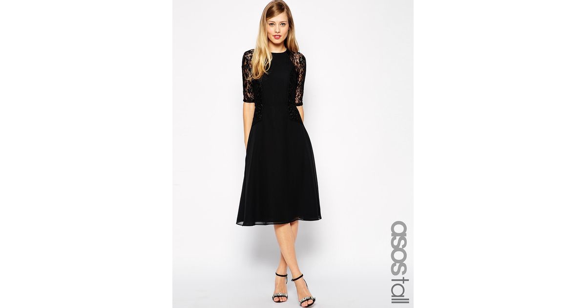ASOS Tall | ASOS TALL Midi Skater Dress With Lace Panels ASOS Tall | ASOS TALL Midi Skater Dress With Lace Panels