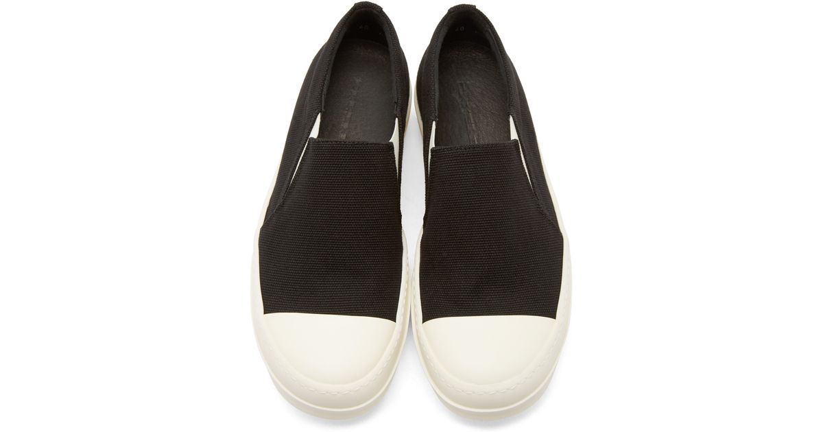 lyst drkshdw by rick owens black canvas slip on boat sneakers in